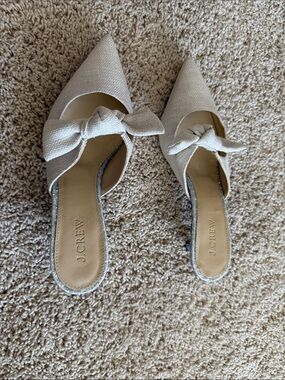 J. Crew Cream Bow Pointed-Toe Slip-On Mules